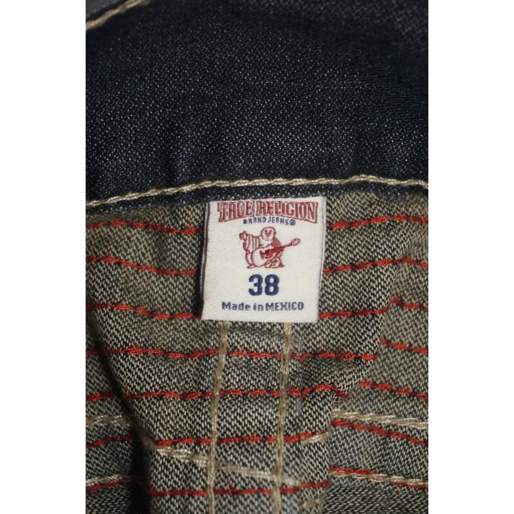 True Religion 38 Straight Leg Distressed Dark Wash Blue Jeans